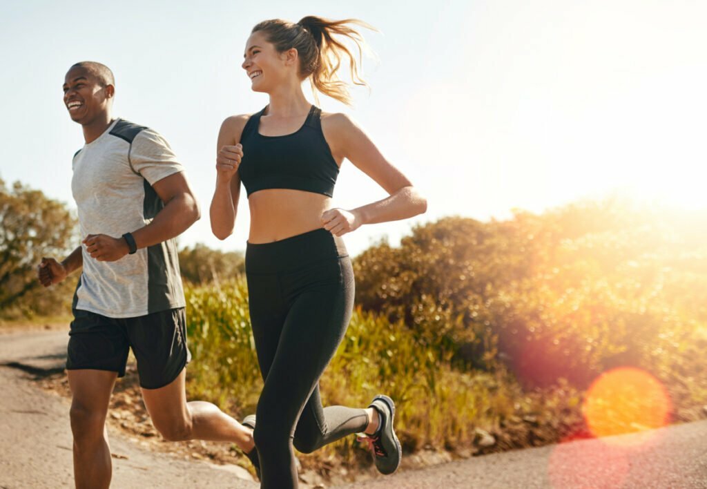 Man and Woman Enjoying Trail Running in Eugene